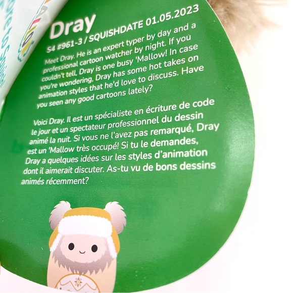 Squishmallows Holiday Ornament Dray, 4” Plush Cream Yeti with Hat, BNWT - Picture 5 of 10